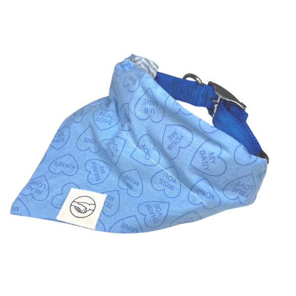 Blue Heart Reversible Slide On The Collar Pet Bandana
