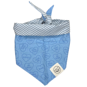 Blue Heart And Stripe Reversible Tie On Pet Bandana