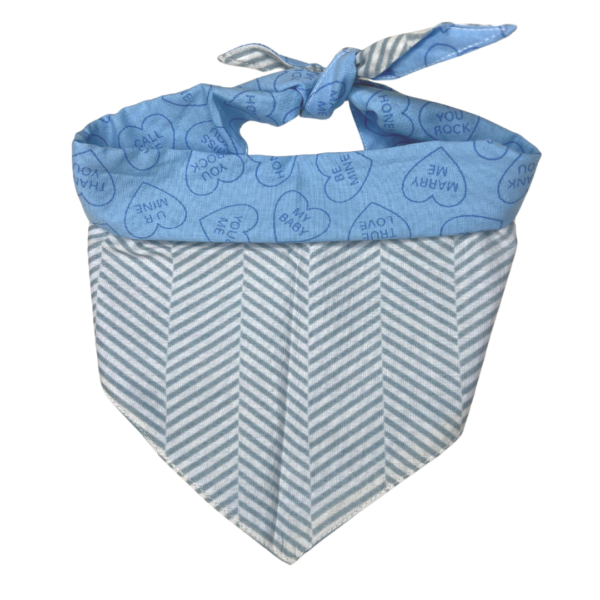 Blue Heart And Stripe Reversible Tie On Pet Bandana