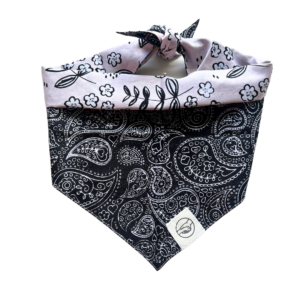 Black And White Paisley Flower Dog And Cat Bandana