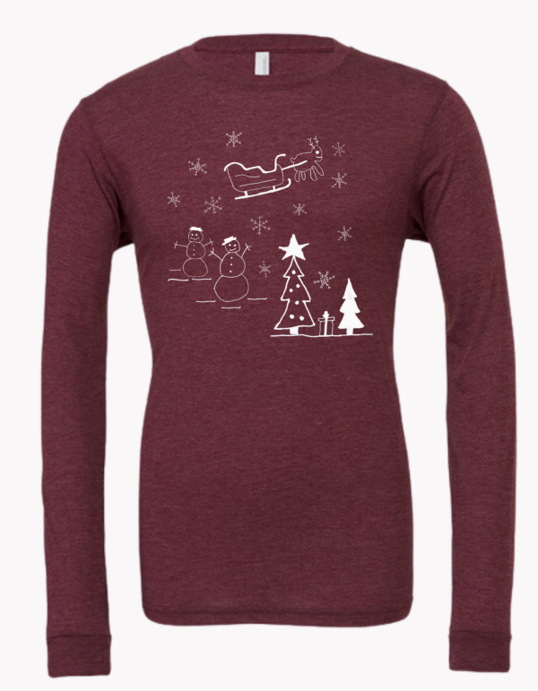 Red Christmas Long Sleeve With Reindeer and Christmas Tree