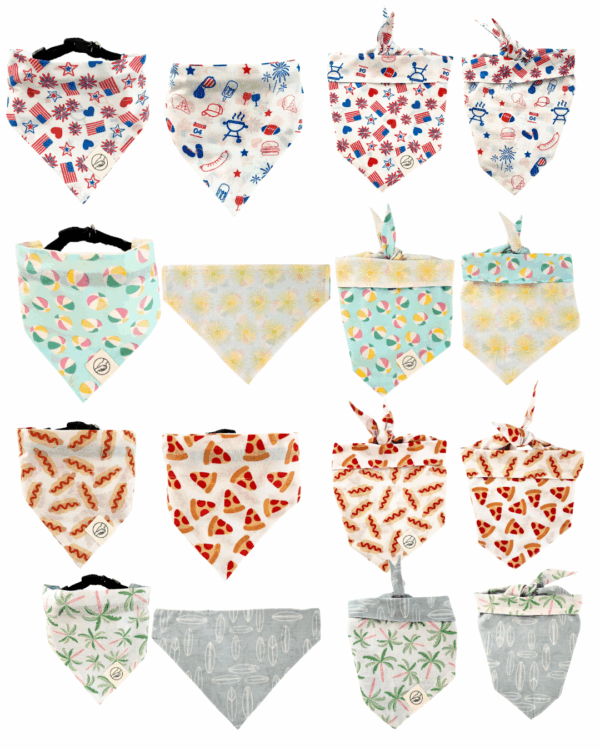 Pet Bandanas - 100% Cotton - Slide On The Collar Or Tie On - Washable
