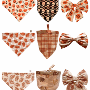 Halloween & Fall Reversible Pet Bandanas & Bow Ties - 100% Cotton - Slide On The Collar & Tie On - Washable