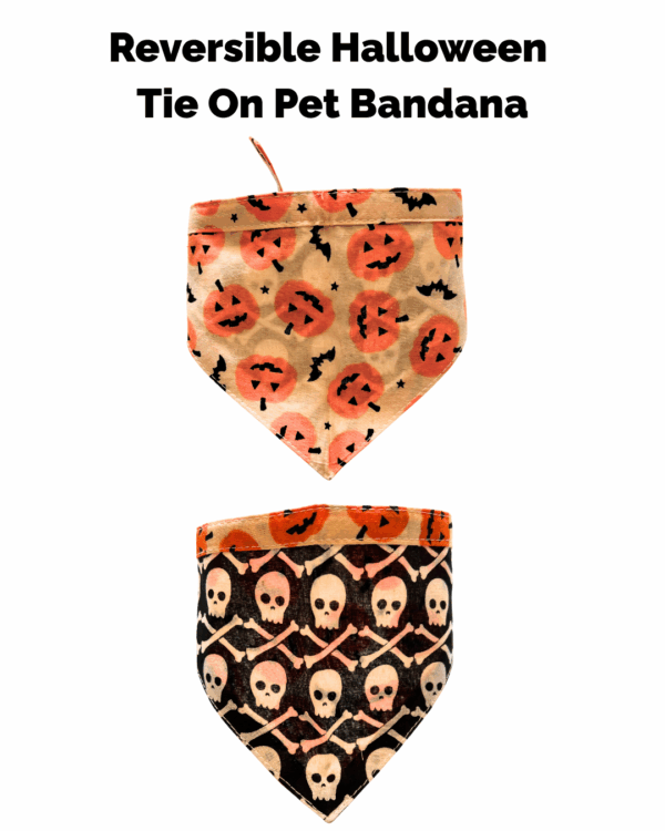 Halloween & Fall Reversible Pet Bandanas & Bow Ties - 100% Cotton - Slide On The Collar & Tie On - Washable - Image 3