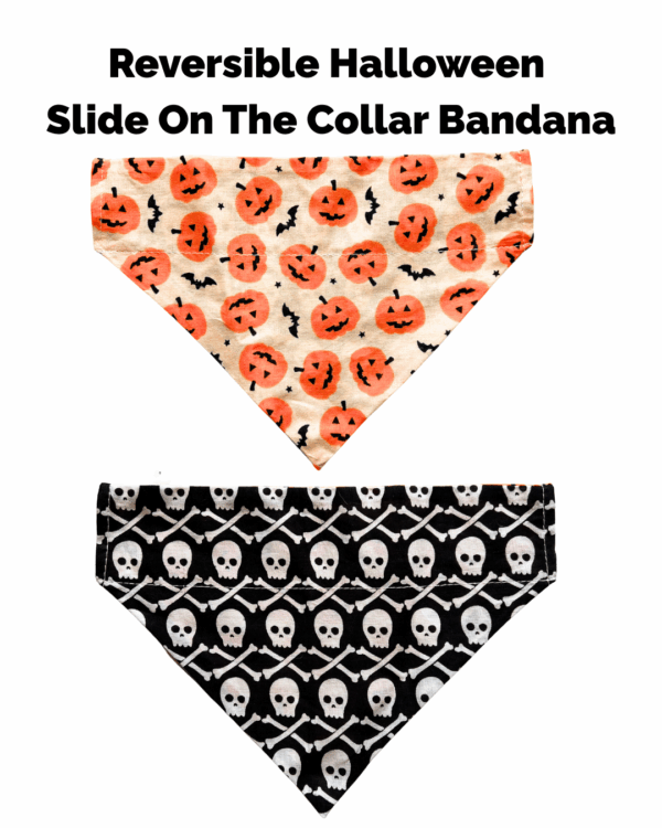Halloween & Fall Reversible Pet Bandanas & Bow Ties - 100% Cotton - Slide On The Collar & Tie On - Washable - Image 2