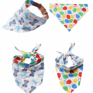 Happy Birthday Reversible Dog & Cat Bandanas - Slide On The Collar & Tie On - Cotton - Washable