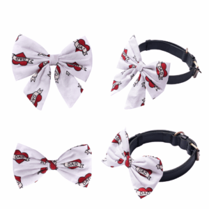 I Love Dad Dog & Cat Bow Ties - Slide On The Collar - Cotton - Washable