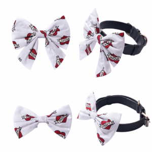 I Love Mom Dog & Cat Bow Ties - Slide On The Collar - Cotton - Washable